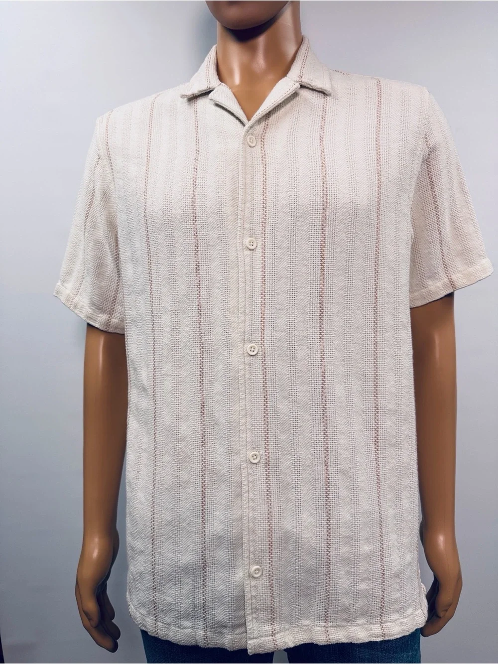 Common People Short Sleeve Revere Textured Shirt Size Large